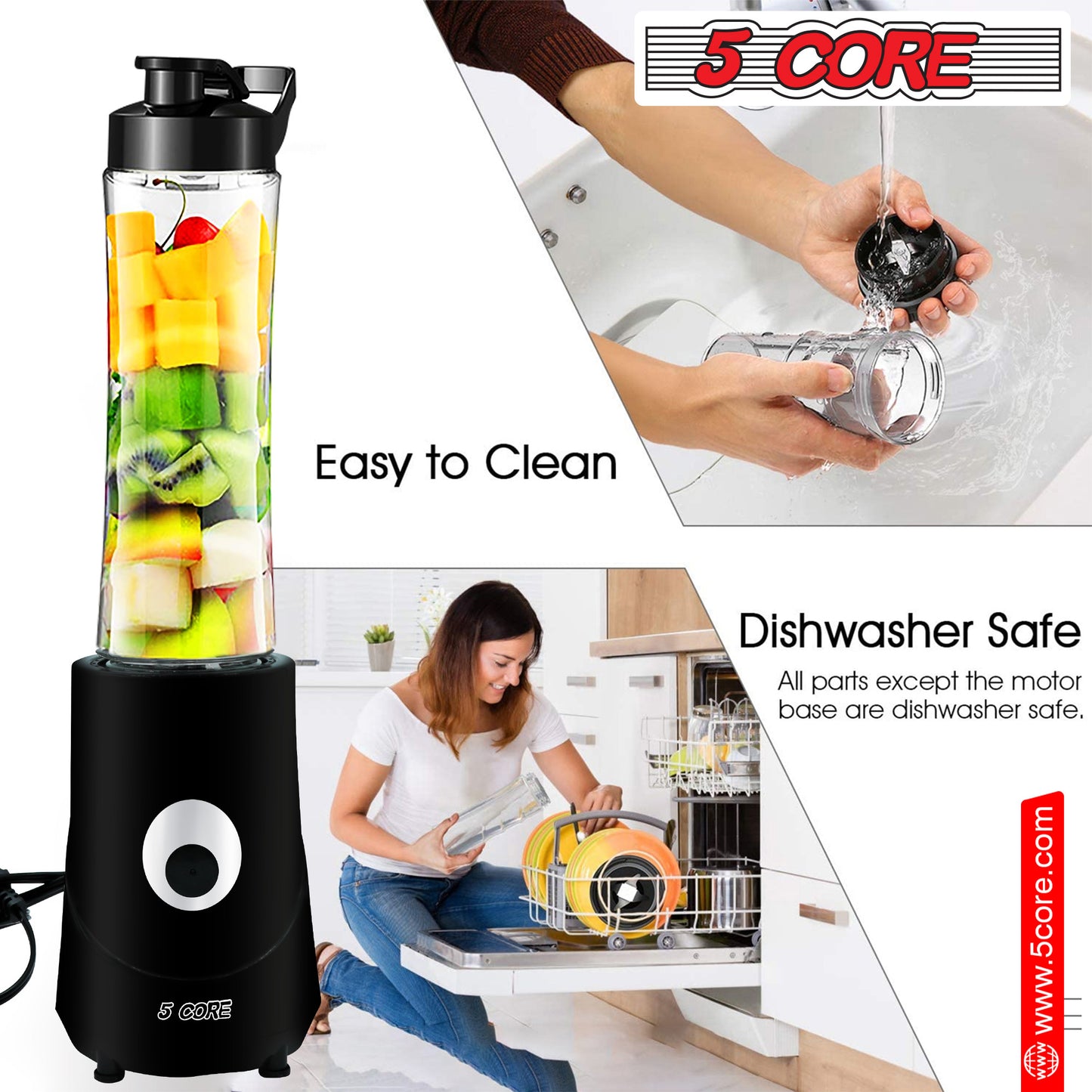 5 Core 20 oz Personal Blender Electric 160W 600ml for Shakes and Smoothies Countertop Powerful Kitchen top Food Processor with Portable Sports Bottle Single Blend Easy To Clean BPA Free - 5C 421