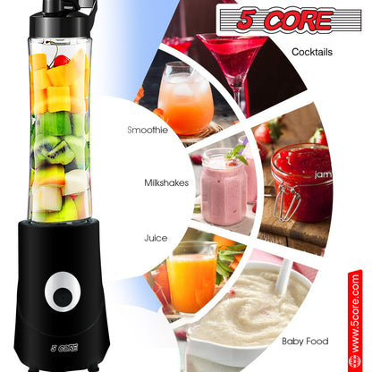 5 Core 20 oz Personal Blender Electric 160W 600ml for Shakes and Smoothies Countertop Powerful Kitchen top Food Processor with Portable Sports Bottle Single Blend Easy To Clean BPA Free - 5C 421