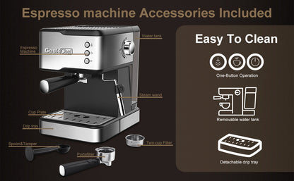 Geek Chef Espresso Machine;  Espresso and Cappuccino latte Maker 20 Bar Pump Coffee Machine Compatible with ESE POD capsules filter;  950W;  1.5L Water Tank(Banned selling Amazon)