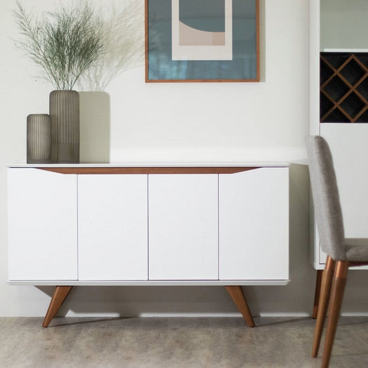 Manhattan Comfort Tudor 53.15 Sideboard with 4 Shelves in White Matte and Maple Cream