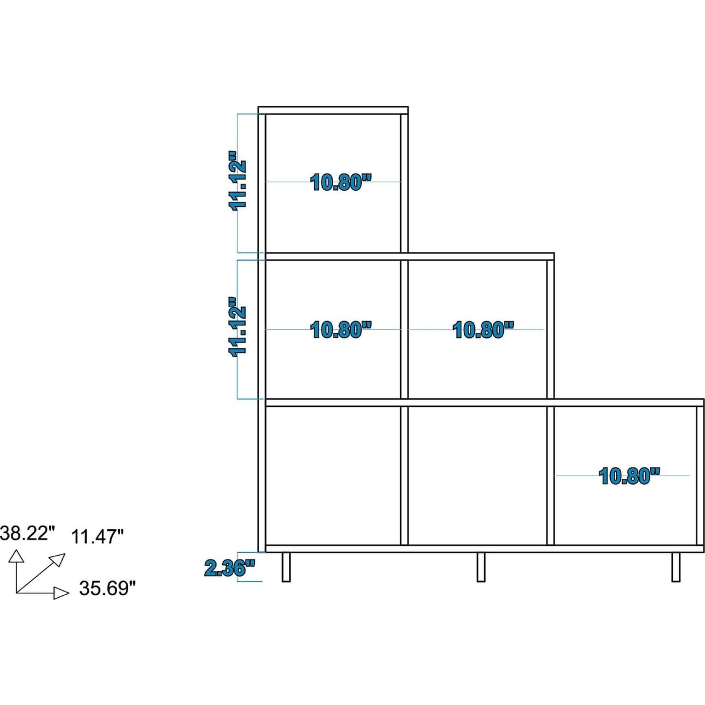 Manhattan Comfort Sophisticated Cascavel Stair Cubby with 6 Cube Shelves in White