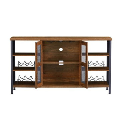 Industrial Wine Bar Cabinet; Liquor Storage Credenza; Sideboard with Wine Racks & Stemware Holder (Hazelnut Brown; 55.12''w x 13.78''d x 30.31' ' h)