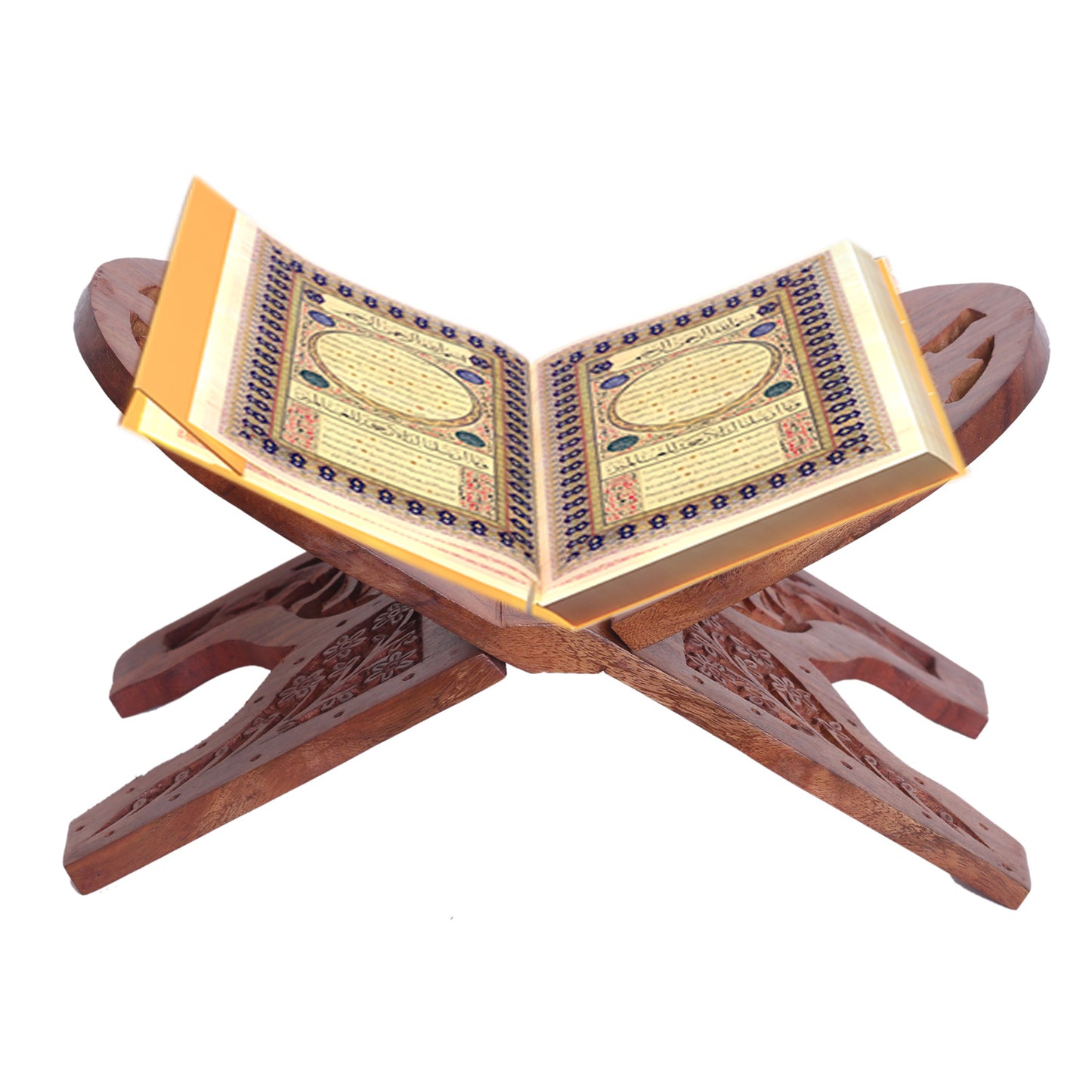 WILLART Large Beautiful Wooden Floral Carved Holy Gita Quran Bible Book Holder Free Reading Book Support Folding Religious Prayer Display Stand