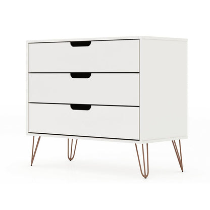 Manhattan Comfort Rockefeller Mid-Century- Modern Dresser with 3-Drawers in White