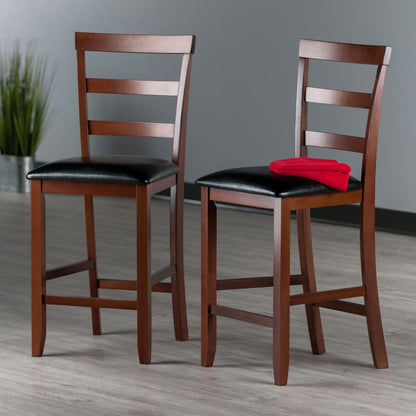 Simone Cushion Ladder-back Seat Counter Stools; 2-Pc Set; Black & Walnut