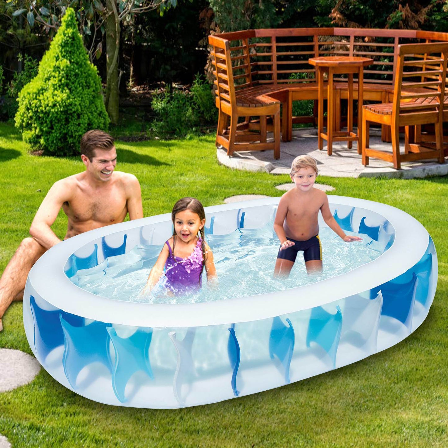 90×60×20In Inflatable Swimming Pool Blow Up Family Pool For Kids Foldable Swim Ball Pool Center