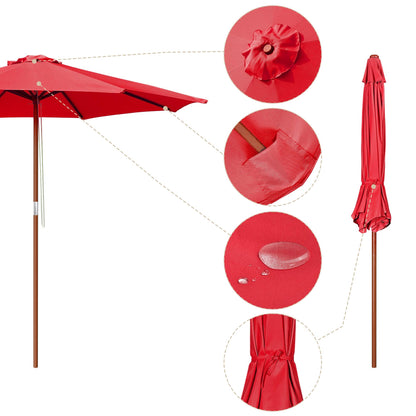 9 Ft Wooden Umbrella Red