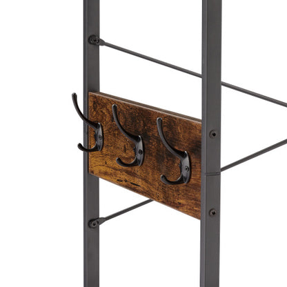 Organized Garment Rack with Storage; Free-Standing Closet System with Open Shelves and Hanging Rod(Rustic Brown; 43.7''w x 15.75''d x 70.08''h).