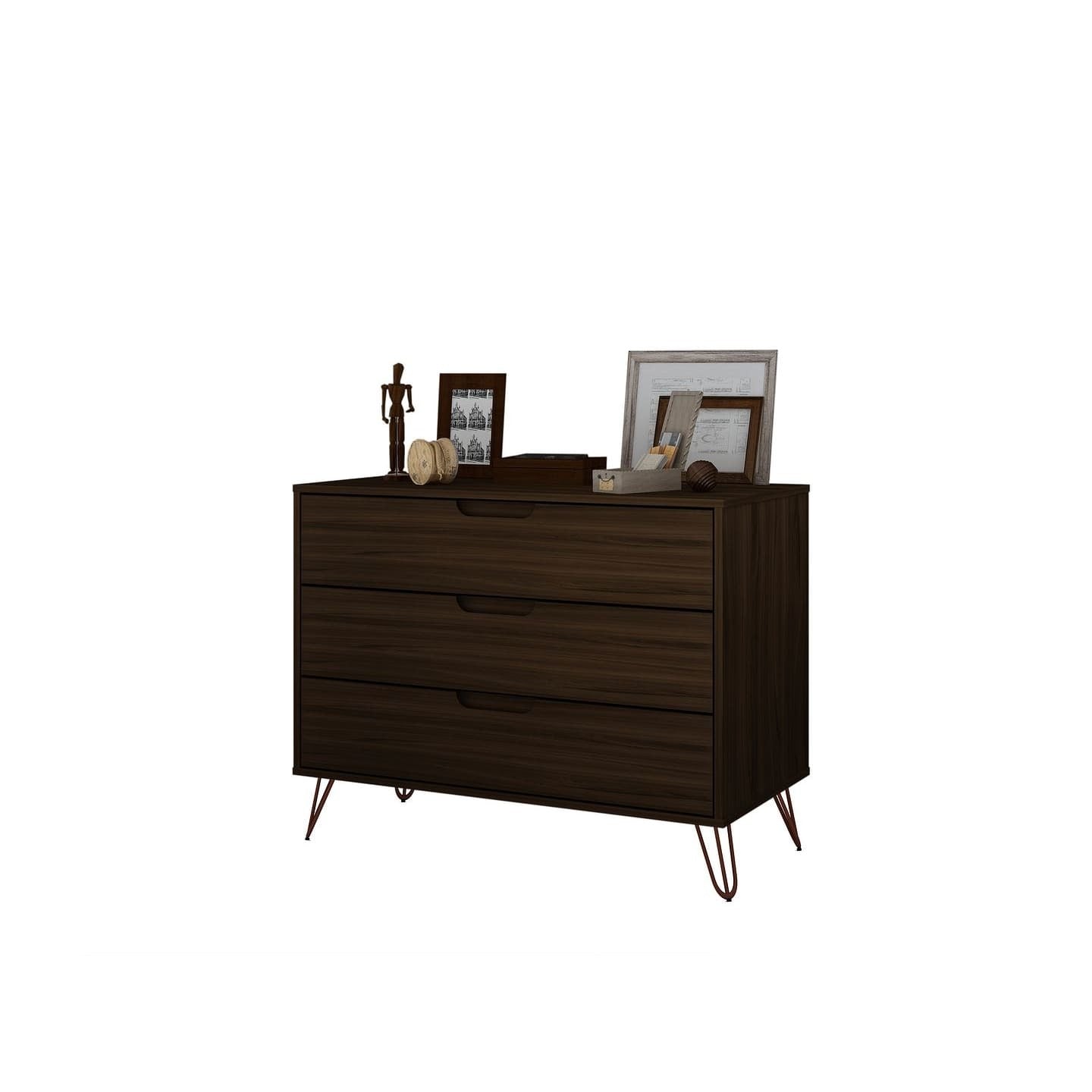 Manhattan Comfort Rockefeller Mid-Century- Modern Dresser with 3-Drawers in Brown