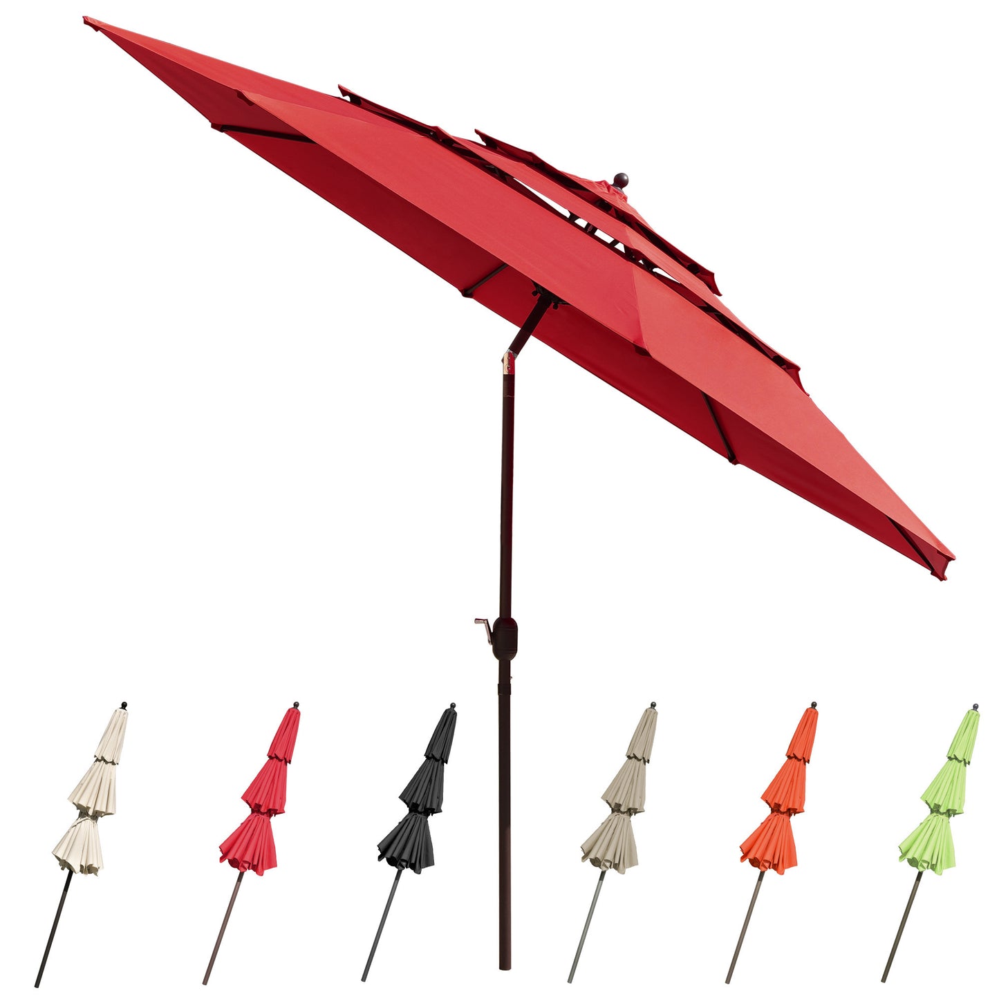 11Ft 3-Tiers Patio Umbrella Red