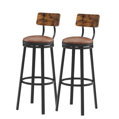 Swivel Bar Stool; High Bar Stool With Backrest; PU Soft Seat Cushion; Industrial; Thickened Iron Frame; Footrest.(Rustic Brown; 13.4''w x 40.5''h)