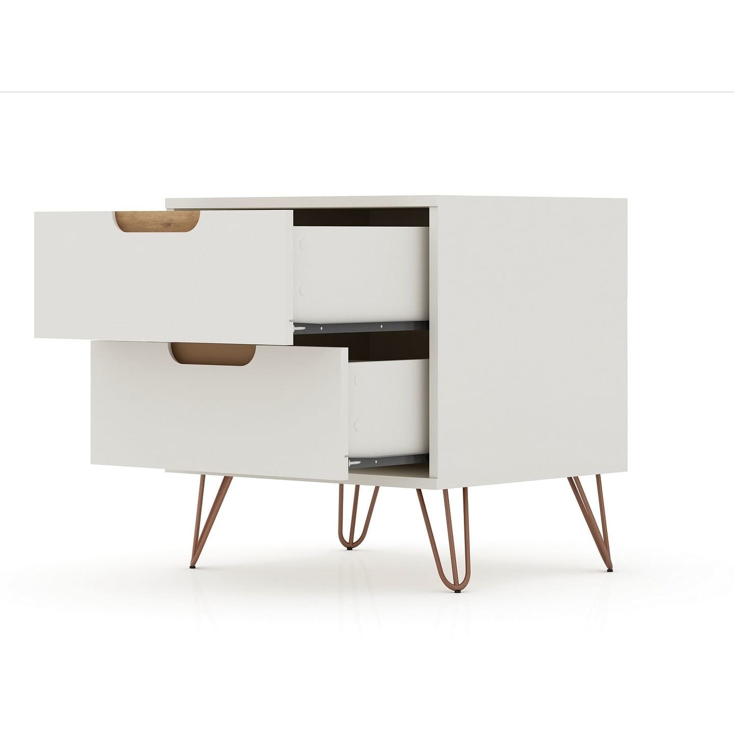 Manhattan Comfort Rockefeller 2.0 Mid-Century- Modern Nightstand with 2-Drawer in Off White and Nature