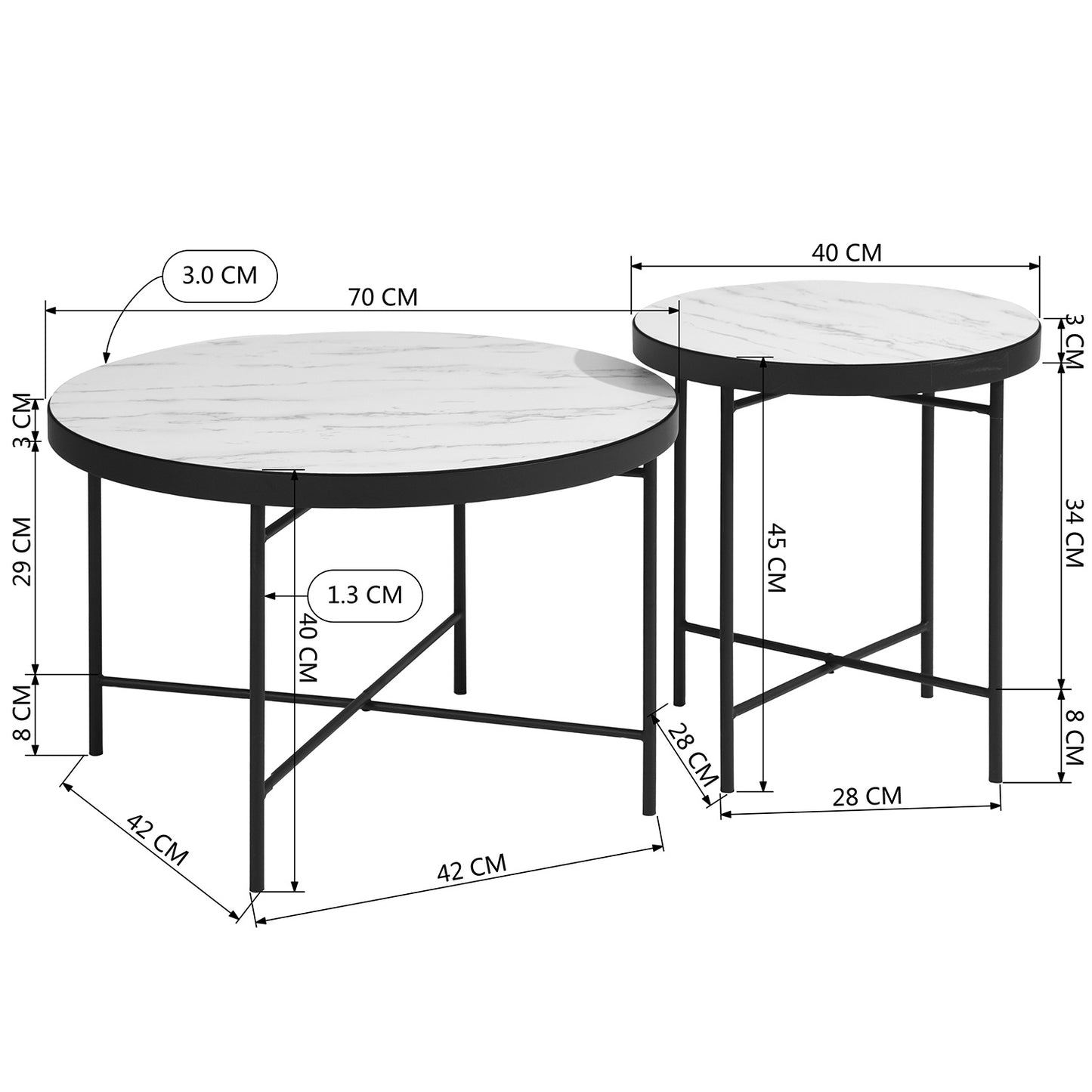 Set of 2 Round Side Table;  Sofa End Table; Accent Table Round;  Coffee Table Waterproof for Living Room Bedroom;  wood & marple