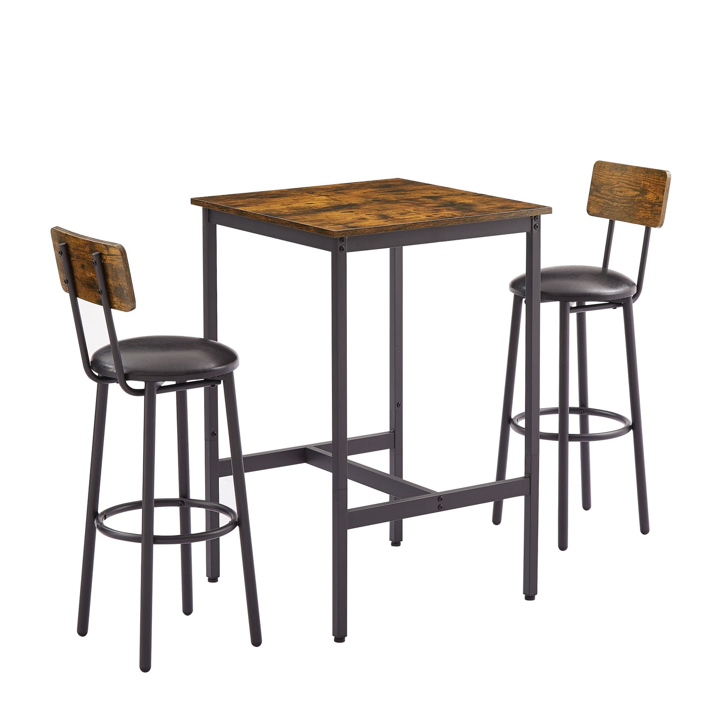 Bar Table Set with 2 Bar stools PU Soft seat with backrest (Rustic Brown; 23.62''w x 23.62''d x 35.43''h)