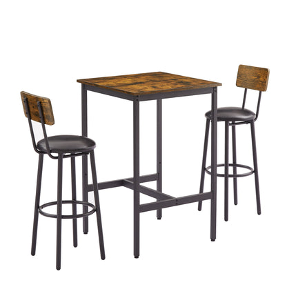 Bar Table Set with 2 Bar stools PU Soft seat with backrest (Rustic Brown; 23.62''w x 23.62''d x 35.43''h)