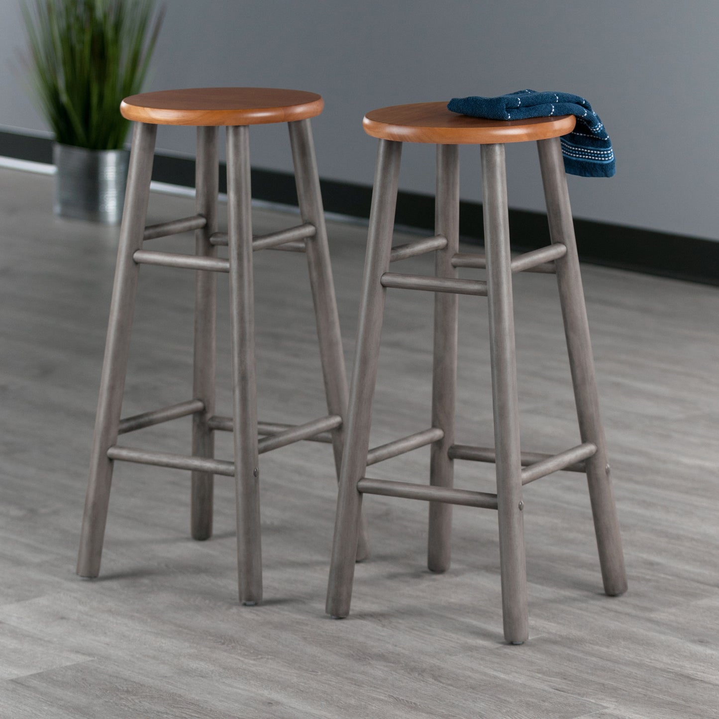 Huxton 2-Pc Bar Stools; 29"; Gray & Teak