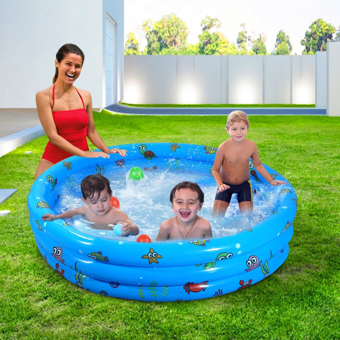 51x13In Inflatable Swimming Pool Blow Up Family Pool For 3 Kids Foldable Swim Ball Pool