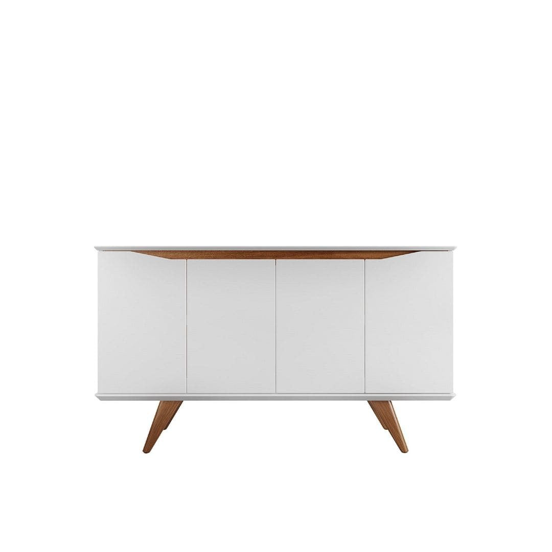 Manhattan Comfort Tudor 53.15 Sideboard with 4 Shelves in White Matte and Maple Cream