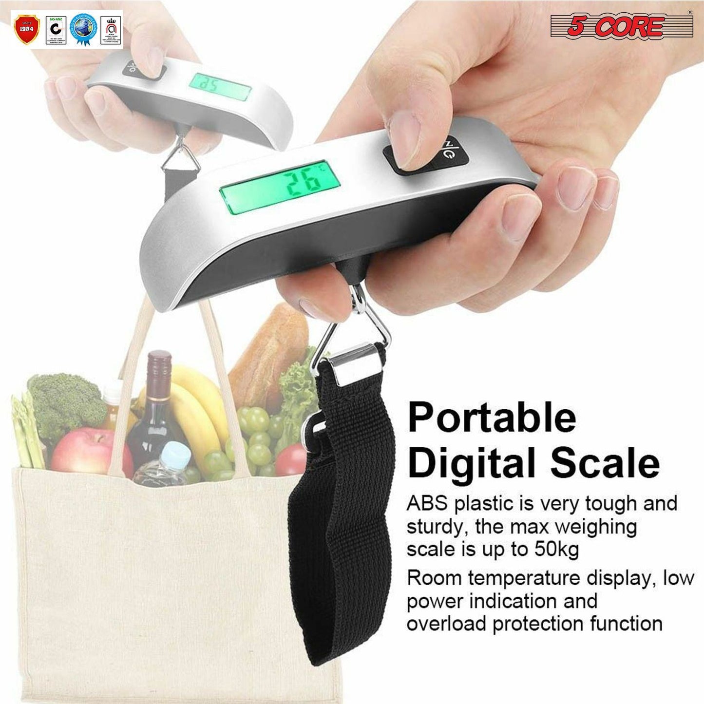 Luggage Scale Handheld Portable Electronic Digital Hanging Bag Weight Scales Travel 110 LBS 50 KG 5 Core LSS-004