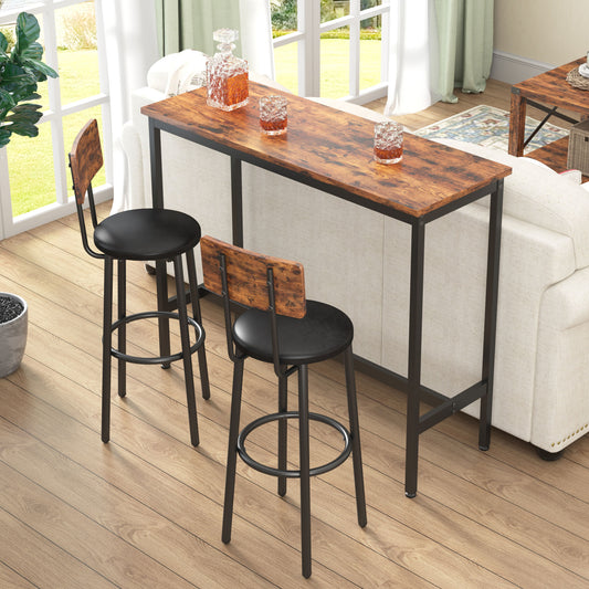 Bar Table Set with 2 Bar stools PU Soft seat with backrest (Rustic Brown; 43.31''w x 15.75''d x 23.62''h)
