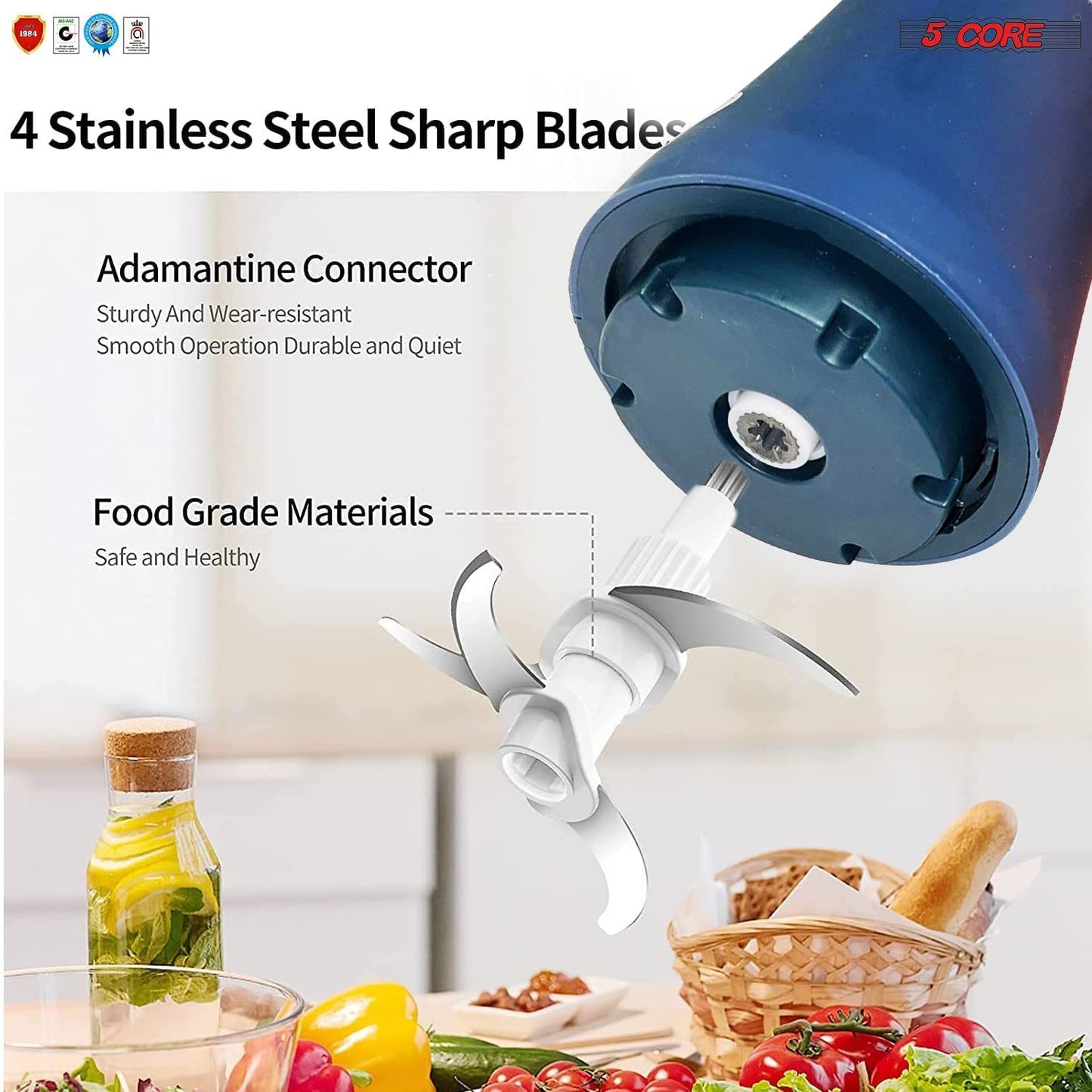 Premium Electric Meat Grinder Food Processor and 4 Titanium Blades; 12 Cup 2.2Qt Stainless Steel Large Bowl for Vegetables Fruit Salad Onion Garlic Meat Ice 300W Motor 5 Core MG S SSB