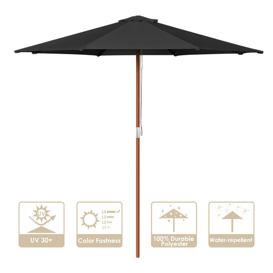 9 Ft Wooden Umbrella Black