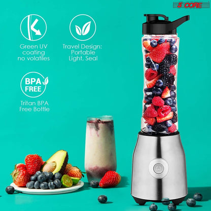 5 Core 600ml Personal Blender for Shakes and Smoothies; Powerful & Professional Smoothie Maker with Portable Bottle 300W Electric Motor BPA Free Food Processor 20 Oz 4 Stainless Steel Blade 5C 521