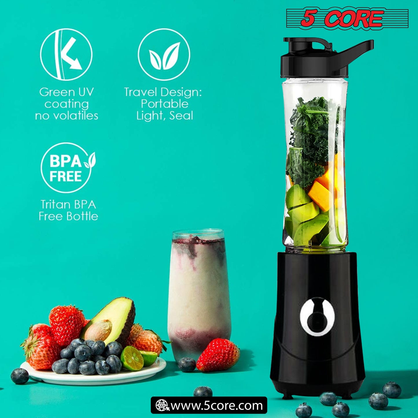 5 Core 500ml Personal Blender and Nutrient Extractor For Juicer; Shakes and Smoothies; 160W licuadora portátil
