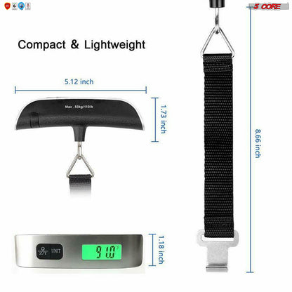 5Core 2 Pack Portable Travel LCD Digital Hanging Luggage Scale Electronic Weight 110lb LSS-004 2pcs