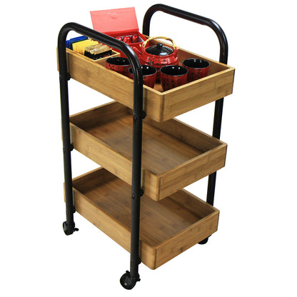 Oceanstar Portable Storage Cart with 3 Easy Removable Bamboo Trays