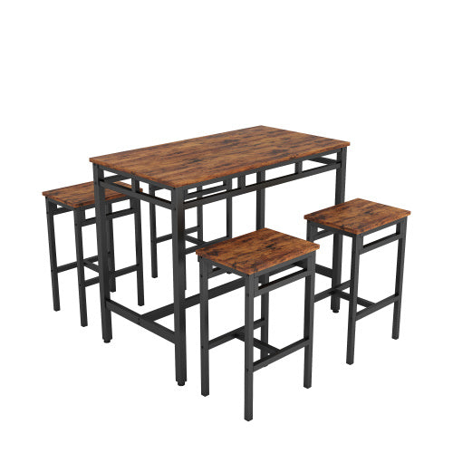 Bar table set 5PC Dinging table set with high stools; structural strengthening; industrial style (Rustic Brown; 43.31''w x 23.62''d x 35.43''h)