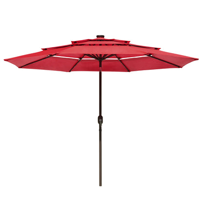 10Ft 3-Tiers 32LEDS Patio Umbrella Red