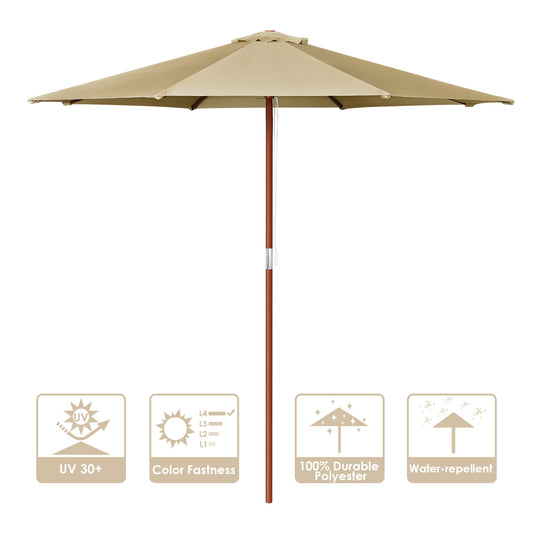 9 Ft Wooden Umbrella Tan
