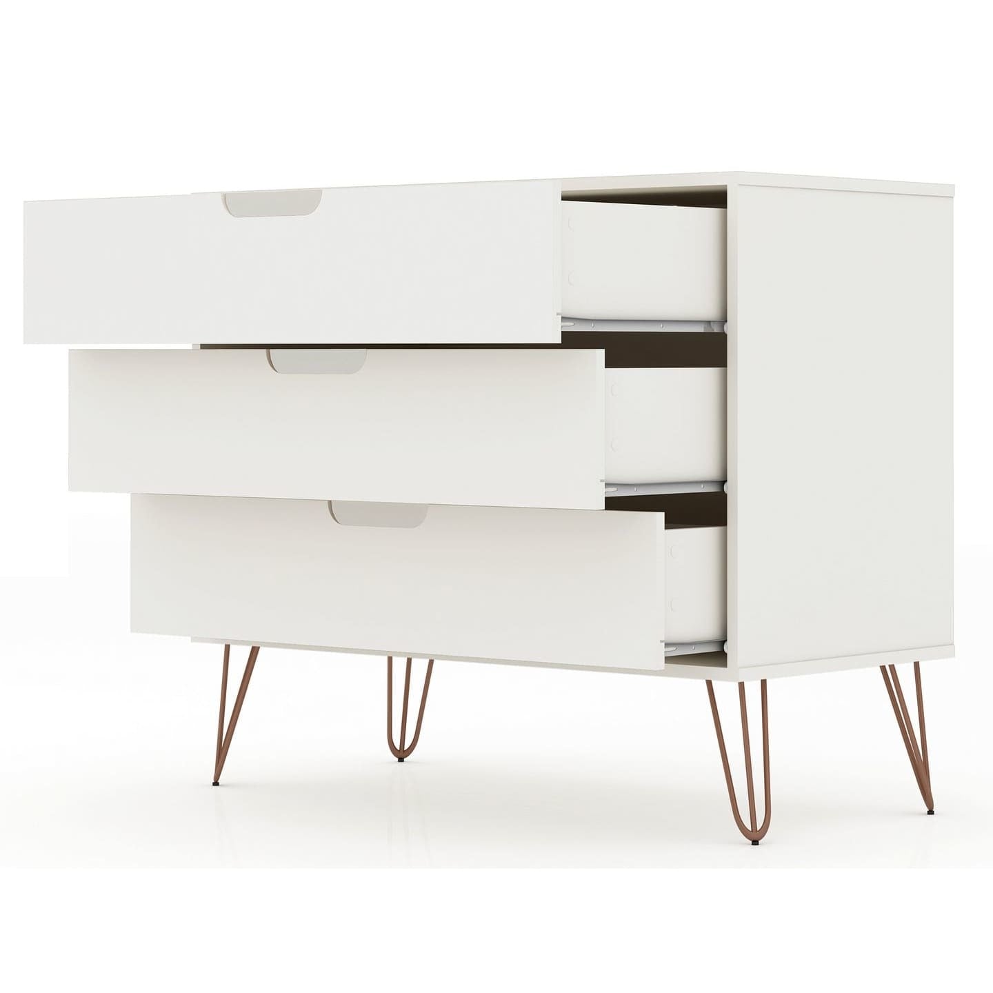 Manhattan Comfort Rockefeller Mid-Century- Modern Dresser with 3-Drawers in White