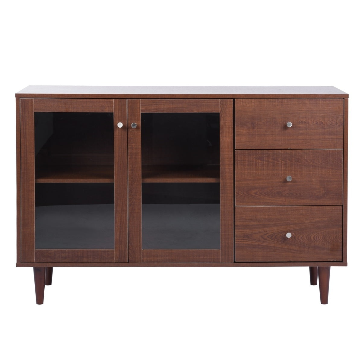 48.8" Sideboard with 2 Glass Door Cabinet 3 Drawer , brown