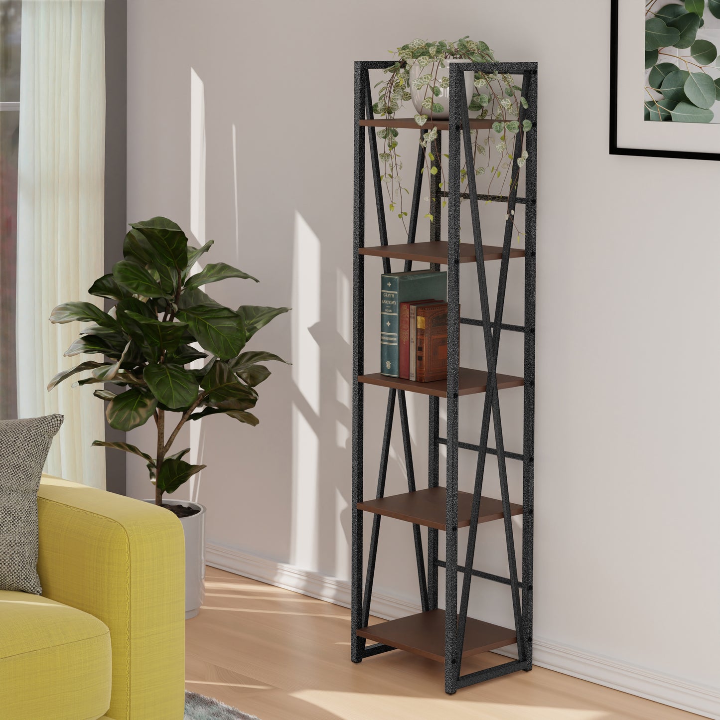 Isa 5-Tier Shelf; Graphite & Walnut