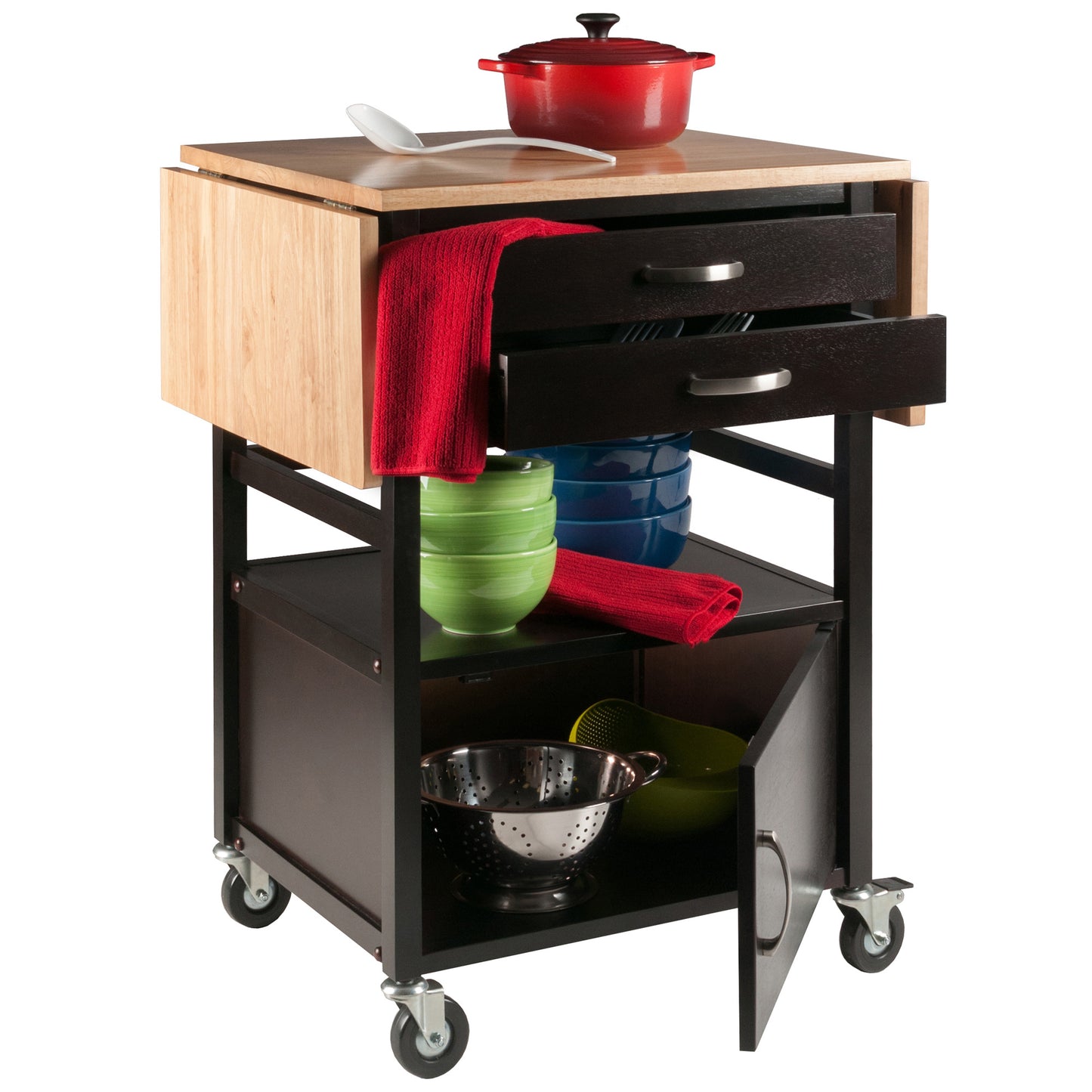 Bellini Drop Leaf Kitchen Cart; Coffee and Natural