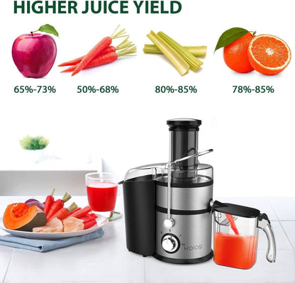 KOIOS Centrifugal Juicer Machines;  Juice Extractor with Extra Large 3inch Feed Chute Filter;  High Juice Yield for Fruits and Vegetables;  Easy to Clean;  100% BPA-Free;  1200W Dishwasher Safe