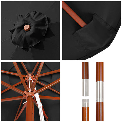 9 Ft Wooden Umbrella Black