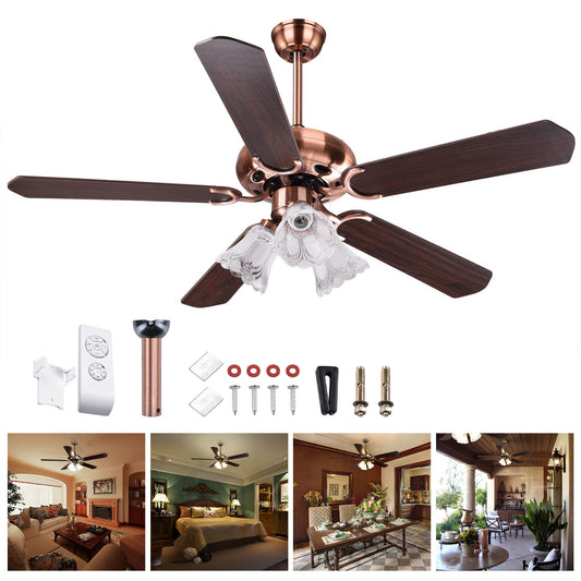 52Inch 5 Blades Ceiling Fan Light Antique Bronze Remote Control Without Bulb