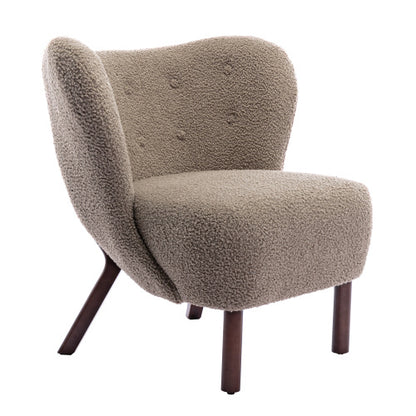 Modern Accent Chair Lamb skin Wingback Tufted Side Chair with Solid Wood Legs,Light Brown