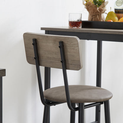 JHX Bar Table Set with 2 Bar stools PU Soft seat with backrest (Grey; 43.31''L*15.75''W*35.43'H)