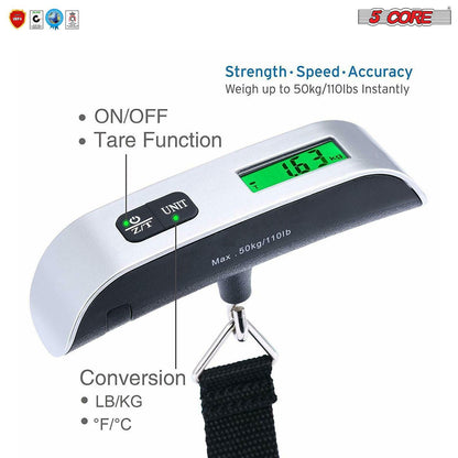 Luggage Scale Handheld Portable Electronic Digital Hanging Bag Weight Scales Travel 110 LBS 50 KG 5 Core LSS-004