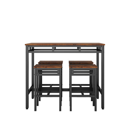 Bar table set 5PC Dinging table set with high stools; structural strengthening; industrial style (Rustic Brown; 43.31''w x 23.62''d x 35.43''h)