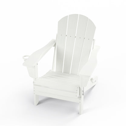 Folding Adirondack Chair with Cup holder, Fire Pit Chair,Patio Outdoor Chairs All-Weather Proof HDPE Resin for BBQ Beach Deck Garden Lawn Backyard (White Color)