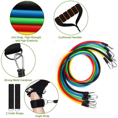 11Pcs Resistance Bands Set Fitness Workout Tubes Exercise Tube Bands Up to 100lbs