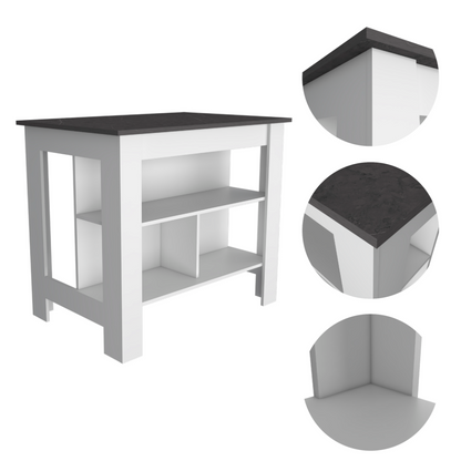 Nashville 2 Piece Kitchen Set, Kitchen Island + Pantry Cabinet , White/Onyx