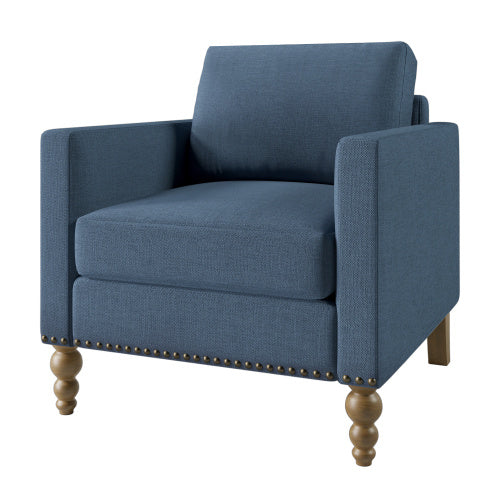 Classic Linen Armchair Accent Chair with Bronze Nailhead Trim Wooden Legs Single Sofa Couch