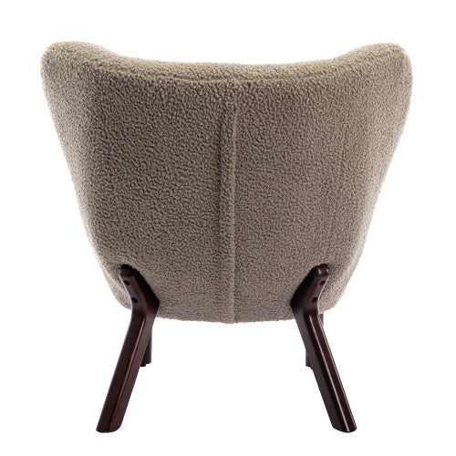 Modern Accent Chair Lamb skin Wingback Tufted Side Chair with Solid Wood Legs,Light Brown