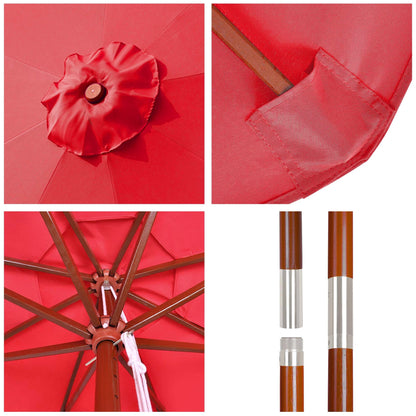 9 Ft Wooden Umbrella Red